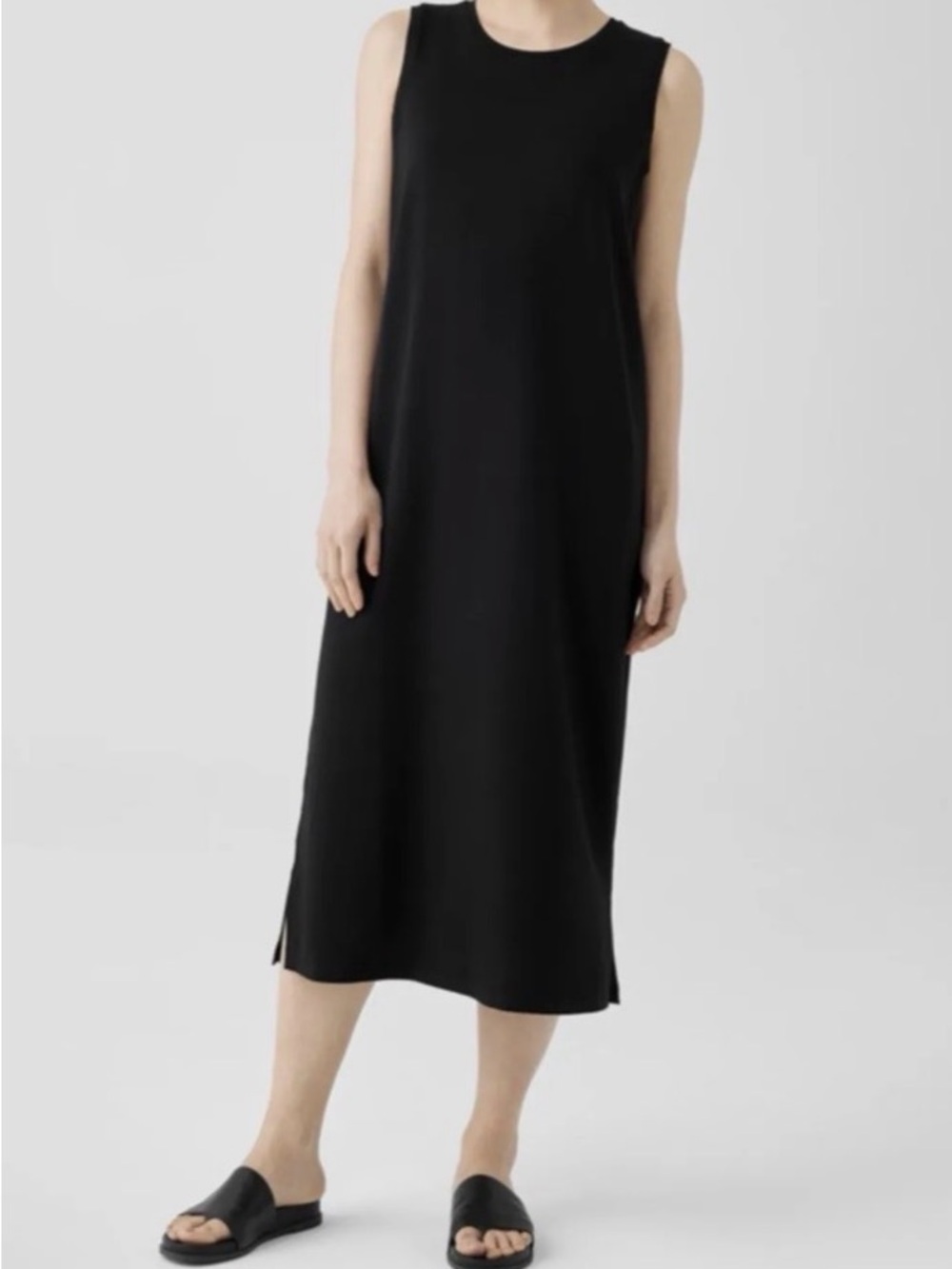 Eileen Fisher Maxi Dress Black Sleeveless Tank Stretch Soft Minimalist Women’s L